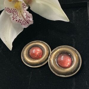 Elegant Gold and Red Button Earrings